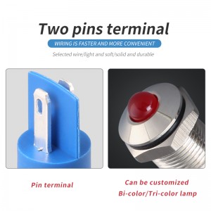 Led indicator 8mm Ip67 Pin Terminal Red Flat Head Stainless Steel Signal Lamp