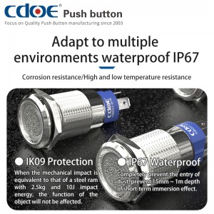 Metal push button 19mm normally open normally close ring power ss 10amp ip67 cdoe product