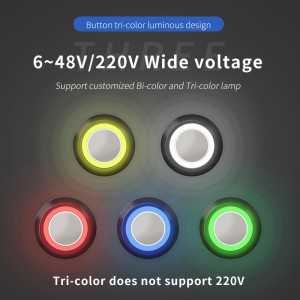 22MM Automatic reset 10a high current metal switch 1no1nc rgb tri-color press button