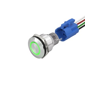 High waterproof rating ip67 momentary pushbutton 1no1nc 22mm metal switches green led with connector