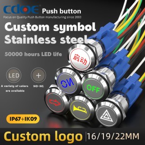 19MM custom laser logo design waterproof ip67 push button led momentary switch for car