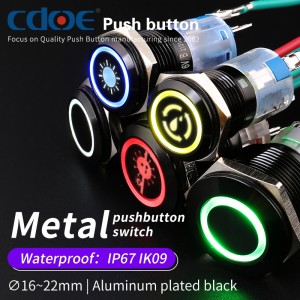 16MM 12 V Push Button Switch ring led Black shell plating momentary