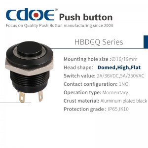 High-Visibility high head Ring LED Reset Function 19mm Black Oxide push button switches
