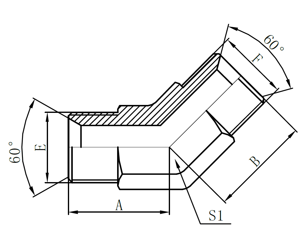 1B9-BSP Male 60° seat (90° elbow)
