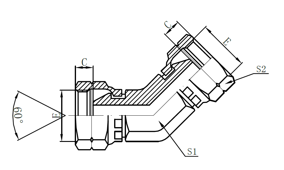 Big discounting 6 Wire Spiraled Hydraulic Hose R15 - 3B4- BSP Female 60° Cone Seal (45° Elbow) – Sinopulse