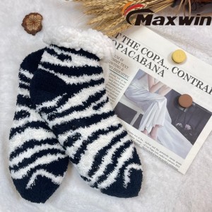 Women’s Winter Super Warm Cozy Slipper Socks with Zebra-stripe Pattern