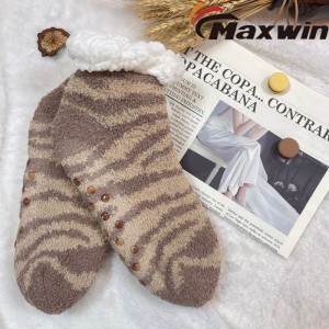 Women’s Winter Super Warm Cozy Slipper Socks with Zebra-stripe Pattern