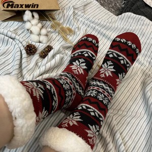 Ladies Cozy Winter Double-Layer Cabin Socks with Snowflake Pattern