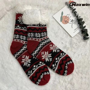 Ladies Cozy Winter Double-Layer Cabin Socks with Snowflake Pattern