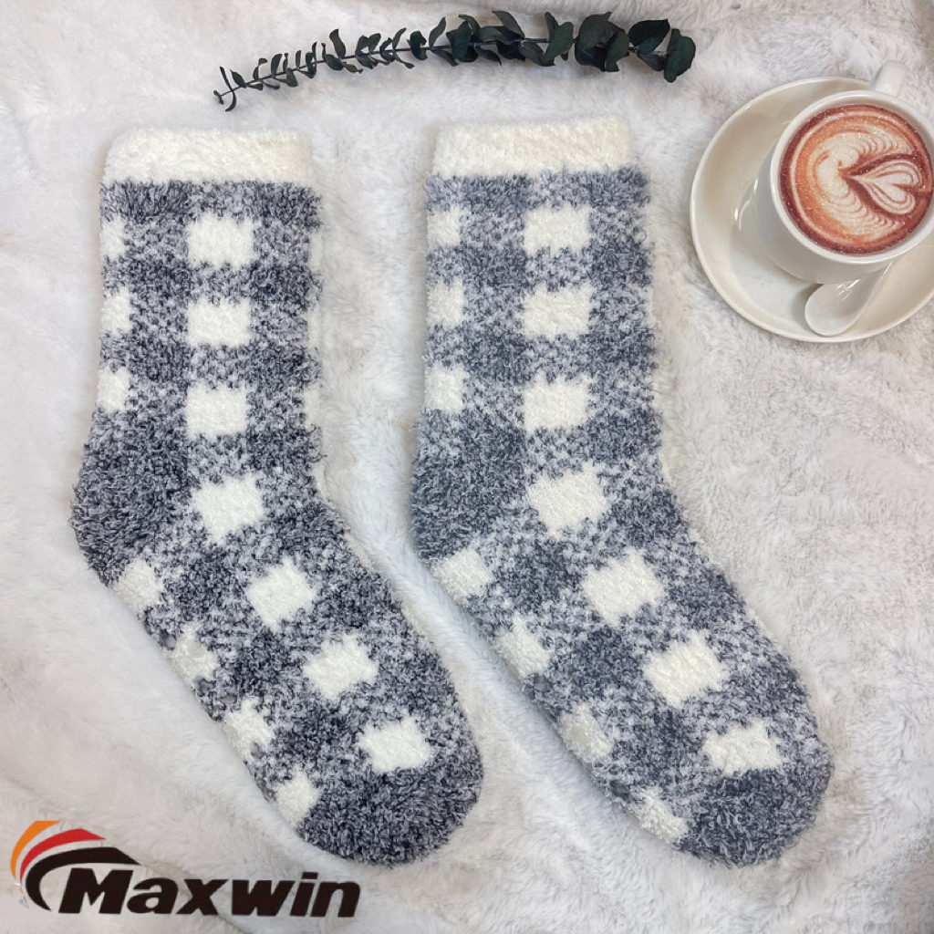 Men’s winter super warm anti-slip cozy microfiber super nice pattern with grid socks
