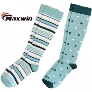 Women Compression Socks with Stripe or Dots Patterns-blue