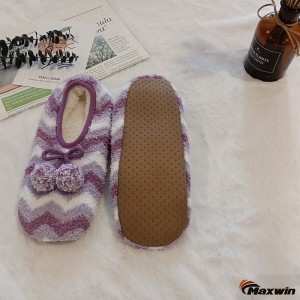 Women Knitting Non-Skid Bedroom Slipper Home Shoes with Pom Ballerina Slipper Socks