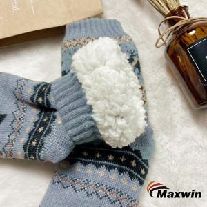 Ladies Home Socks with Nordic Design S nowflake and Sherpa Lining Cabin Socks