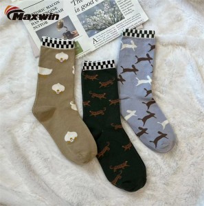 Ladies Spring Plain Socks with Leopard, Duck and Rabbit Pattern, Crew Socks
