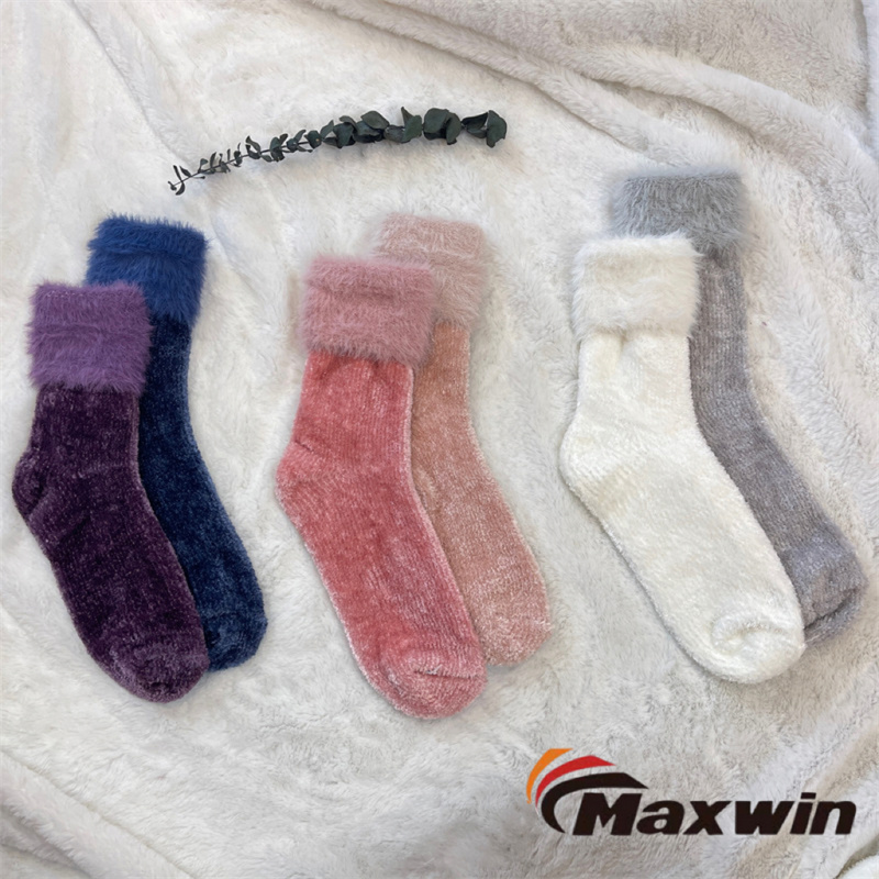 Women's springautumnwinter super warm plain medium chenille & cozy yarn socks