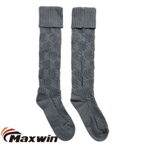 WOMEN’S CABLE KNIT OVER THE KNEE SOCKS-GREY