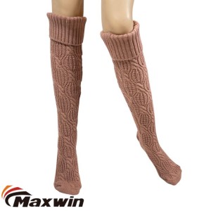 WOMEN’S CABLE KNIT OVER THE KNEE SOCKS-PINK
