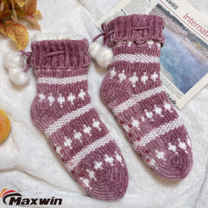 Women’s Winter Soft Warm Chenille Yarn with Bright Silk Non-Slip Socks
