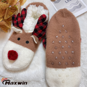 Winter Christmas Collection With Cute Elk Animal Soft Warm Ballerina Slippers