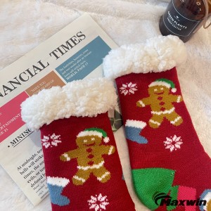 Christmas Women’s fuzzy socks with Santa Claus and gingerbread Man