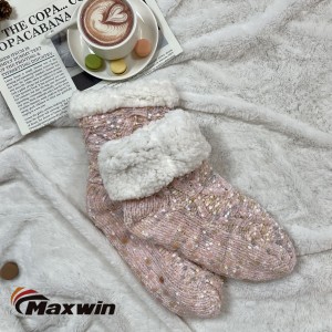 Women Chenille Cable Winter Cozy Socks With Anti-Slip Dots For Indoor Use