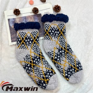 Ladies Chenille Yarn & Acrylic Yarn Mixed Warm Soft Cozy Winter Adult Slipper Socks