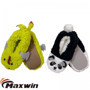 Kids Winter 3D Animal Embroidery Warm Slipper Socks with Dinosaur and Panda Pattern
