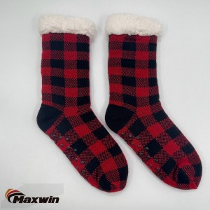 Ladies Home Cozy Winter Socks with Red And Black Plaid