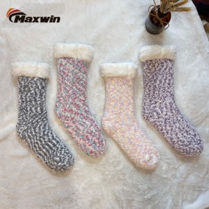 100% Original Factory Indoor Fleece Socks - Ladies Vintage Thick Cozy Slipper Socks With Pompom Yarn  – Maxwin