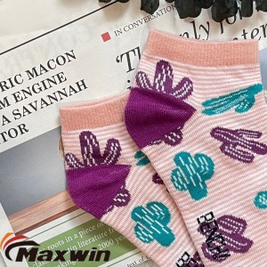 Spring/Autumn Women Fashion Ankle Socks with Stripe, Cactus pattern