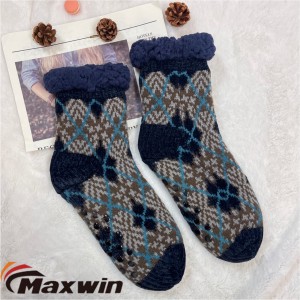 Ladies Chenille Yarn & Acrylic Yarn Mixed Warm Soft Cozy Winter Adult Slipper Socks