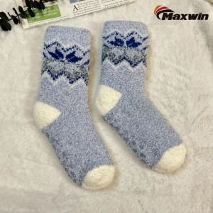 Ladies Cozy Winter Socks with Snowflake Pattern, Double Layer Home Socks