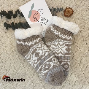 Ladies Winter Fuzzy Slipper Socks with Snowflake Pattern