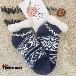 Ladies Winter Fuzzy Slipper Socks with Snowflake Pattern