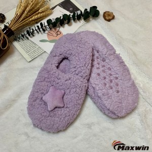 Ladies’ Winter Adorable Purple Sherpa outside Anti-slippery Home Slippers with Cute Stars