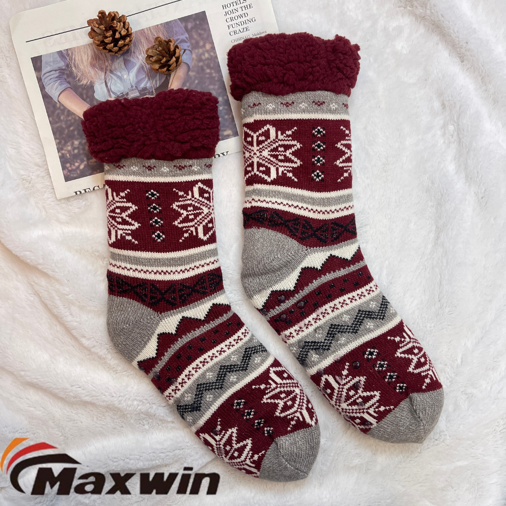 China Cheap price Womens Warm Socks - Ladies Winter Warm Indoor Slipper Socks With Snowflake  – Maxwin