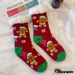 Christmas Women’s fuzzy socks with Santa Claus and gingerbread Man
