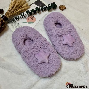 Ladies’ Winter Adorable Purple Sherpa outside Anti-slippery Home Slippers with Cute Stars