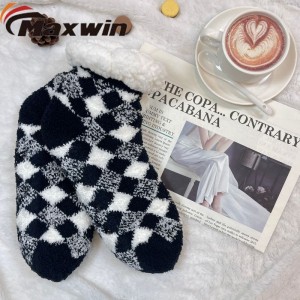 Women’s Winter Super Warm Cozy Slipper Socks with Grid pattern