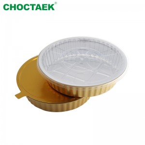 Round Smooth Wall Reverse Curling Aluminium Foil Container With Foil Lid