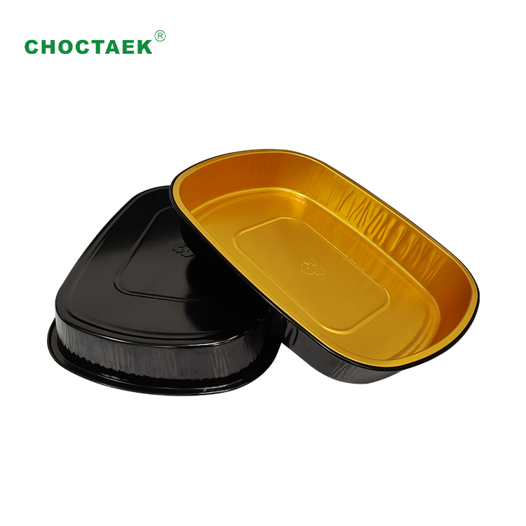 Wholesale China Tin Foil Food Containers Company Factories - 9331 Gold and Black Color Aluminum Foil Tray Food Grade Aluminum Foil Container  – Choctaek