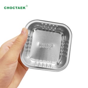 Wholesale China Round Smooth Wall Reverse Curling Aluminium Foil Container With Foil Lid Quotes Pricelist - 112x112x42mm 325ml square black and gold aluminium foil  food container with hot sealing...