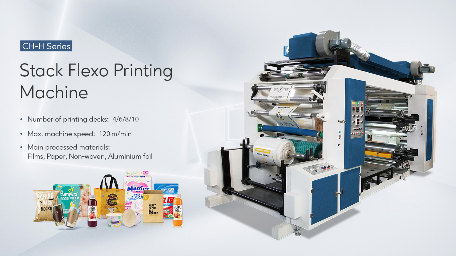 PP հյուսված տոպրակների տպագրության համար կուտակված ֆլեքսո տպագրական մեքենայի առավելությունները