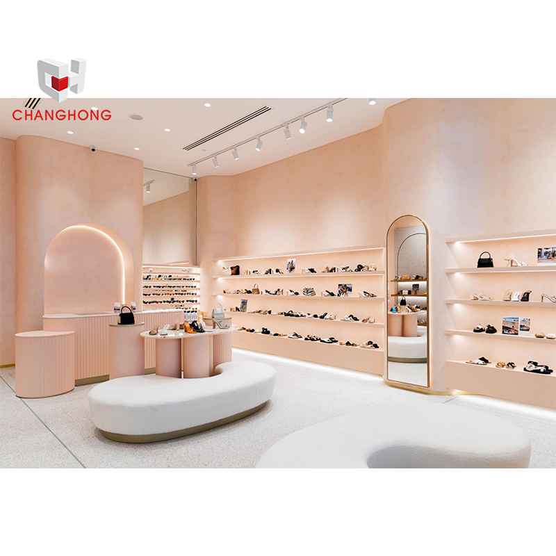 China factory modern style shoe showroom design shoe store display furniture retail metal bag shoe display stand