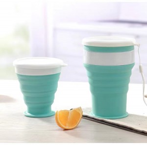 Anti slip and non hot hand folding cup with strap, portable, foldable, and able to hold boiling water compressed silicone folding cup