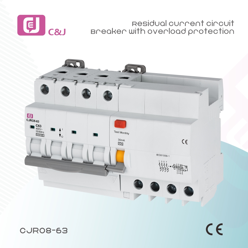 High quality CJRO8-63 4P 63A 30mA Residual RCBO,Current Circuit Breaker with Overload Protection