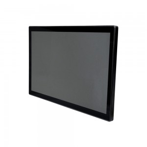 Ecrã táctil LCD de 27” de estrutura aberta O painel frontal é preto e o traseiro é da cor de chapa de aço galvanizado