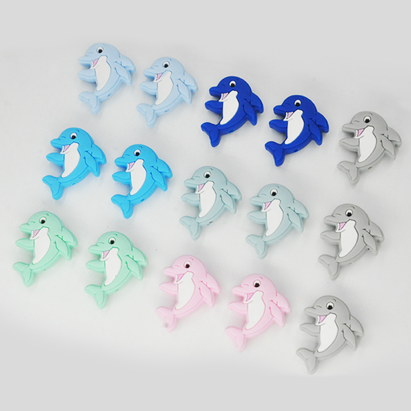 Chew Silicone Focal Beads Animals Dolphin Shape Beads Character Bead For Pens Mix