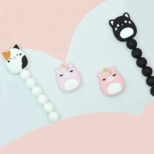 Teething Chew Toys DIY Pacifier Chain Clips Jewelry Accessories Silicone Cat Beads And Unicorn Beads For Key chain Making