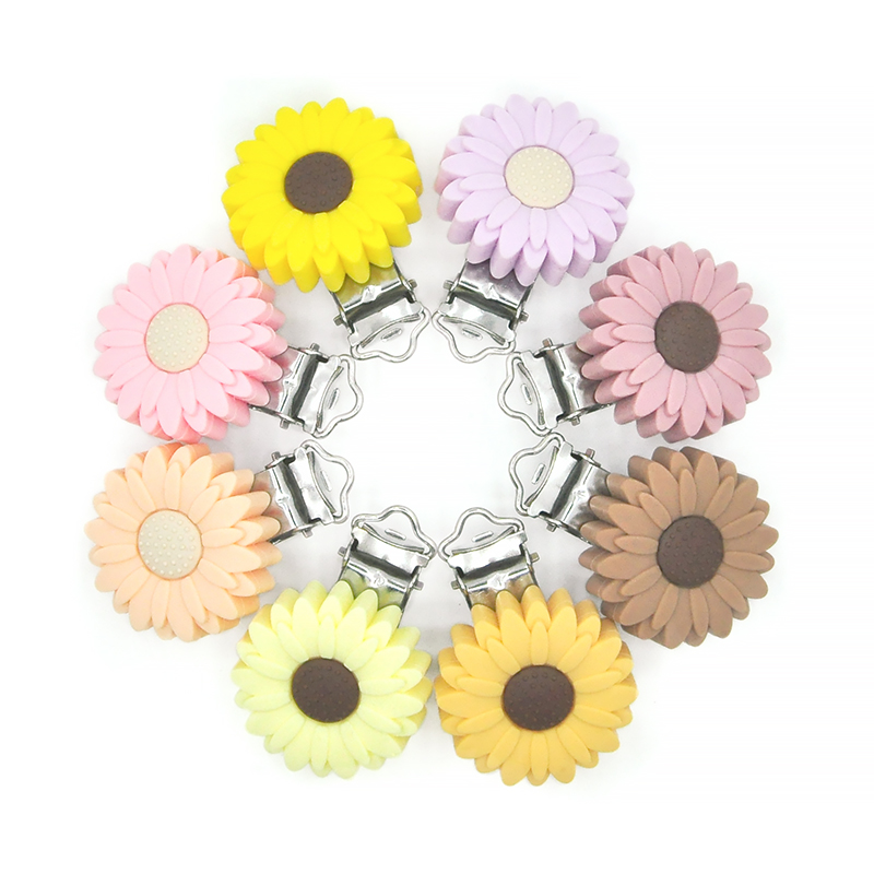 Cute sun flower shape baby silicone pacifier clip Wholesale
